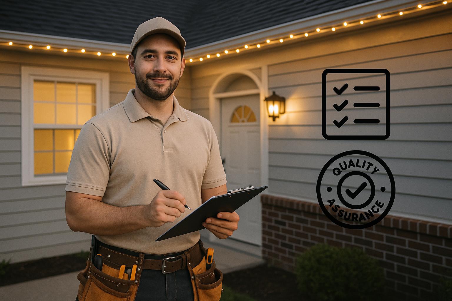 Professional contractor with checklist and quality assurance symbols